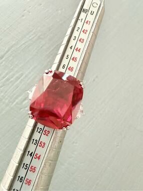 Charles Winston 925 Sterling Silver Red Cushion-Cut Statement Ring NEW 5